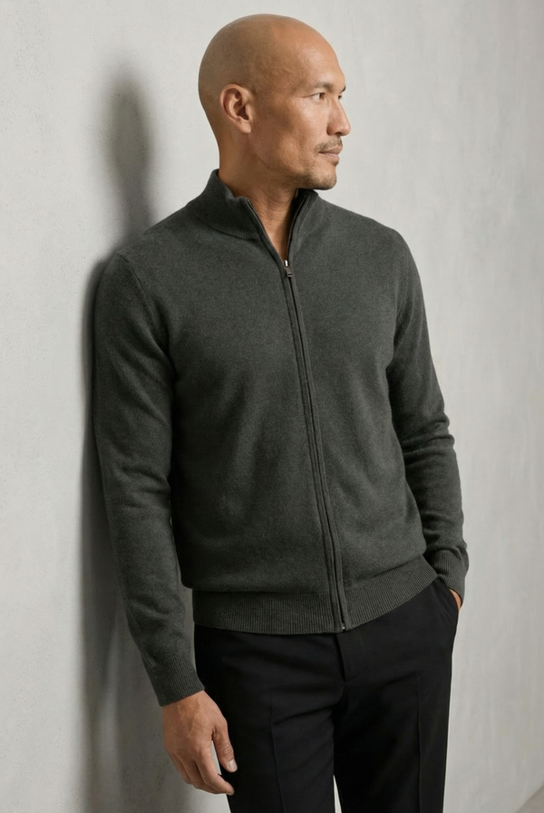 Grey Inside-Out Cashmere Cardigan