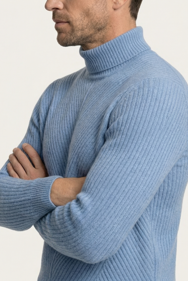 Blue Ribbed Cashmere Sweater