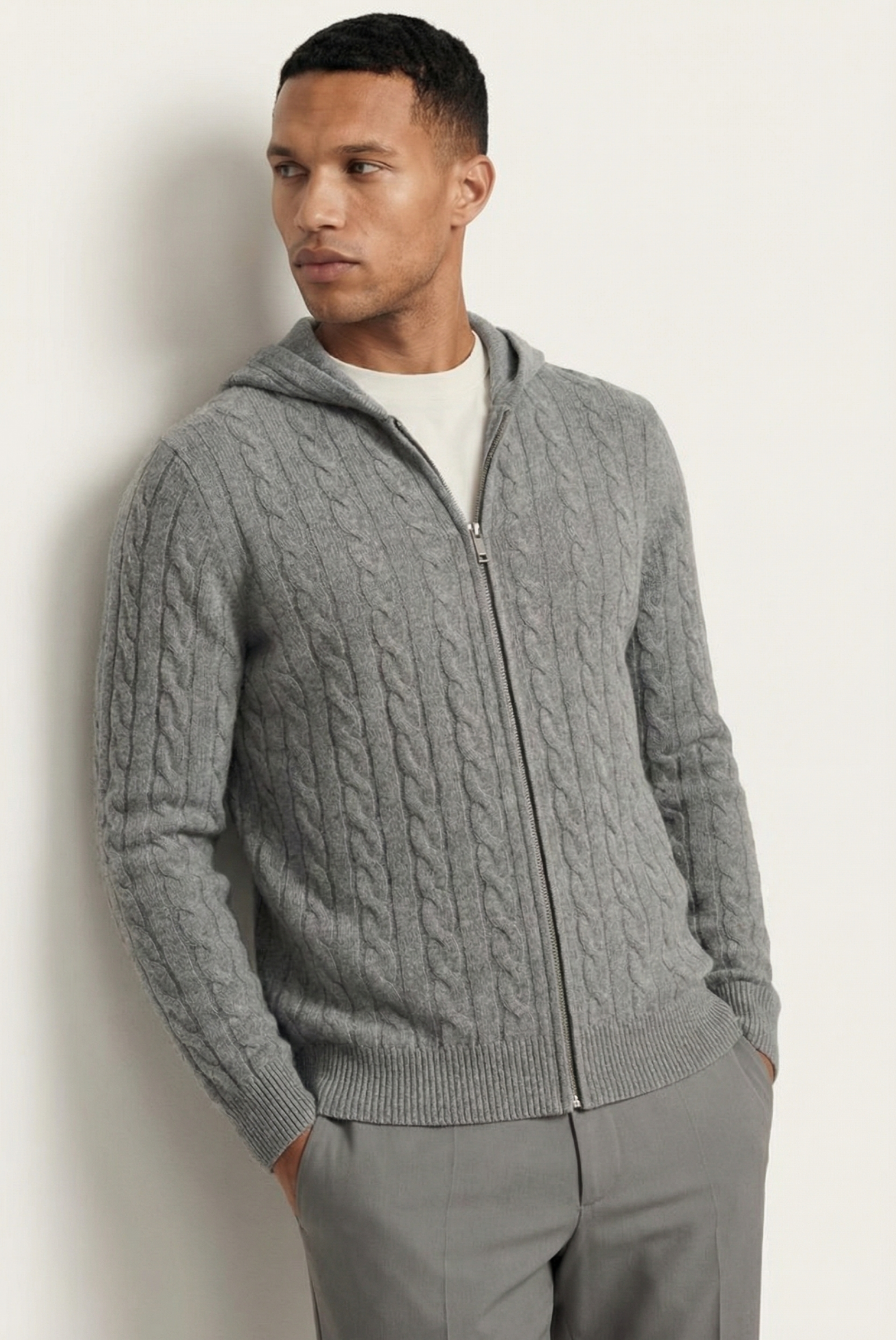 Grey Cashmere Zip Jacket